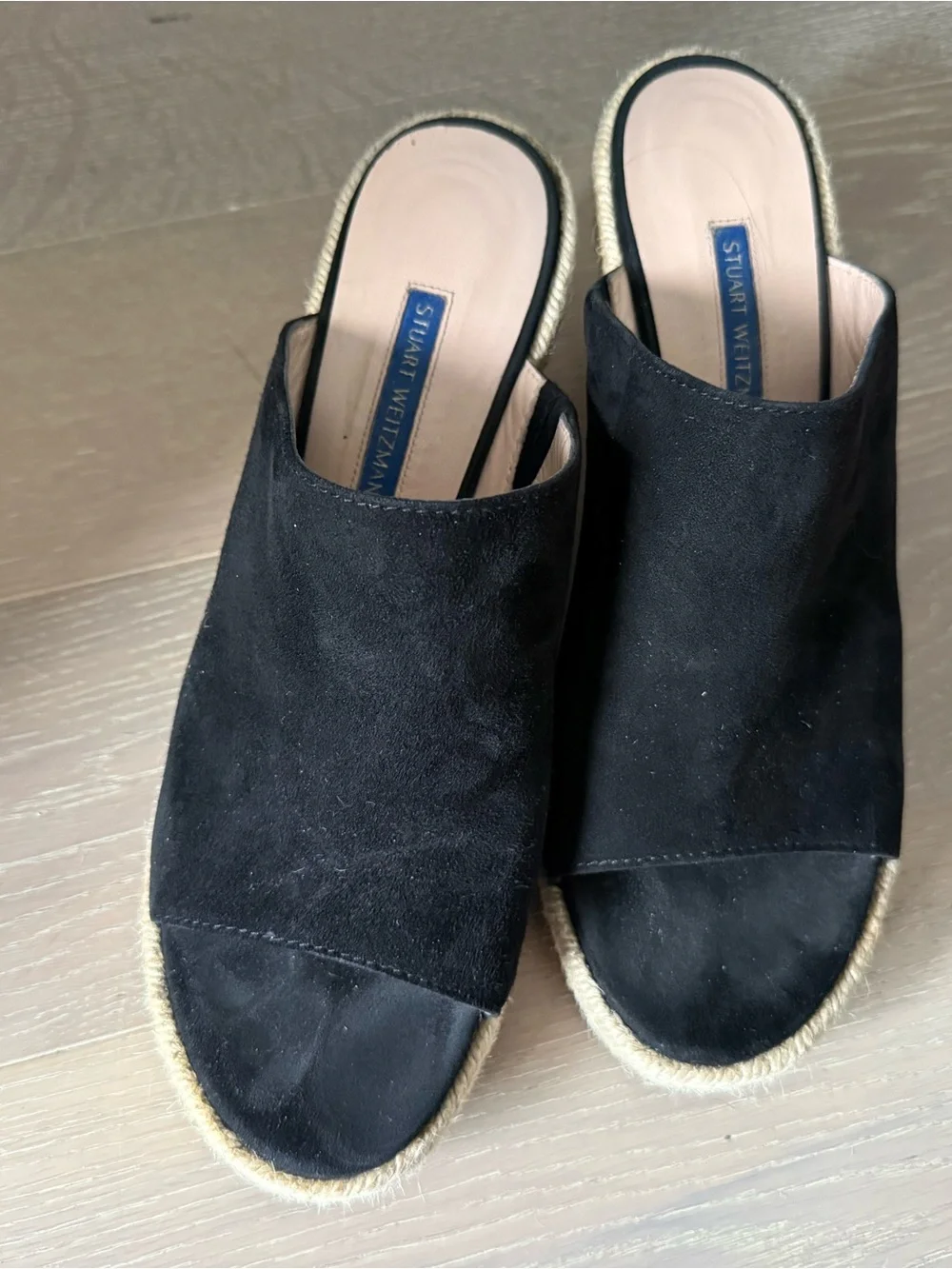 Stuart Weitzman Black Suede Espadrille Wedge Mules - Picture 3 of 6